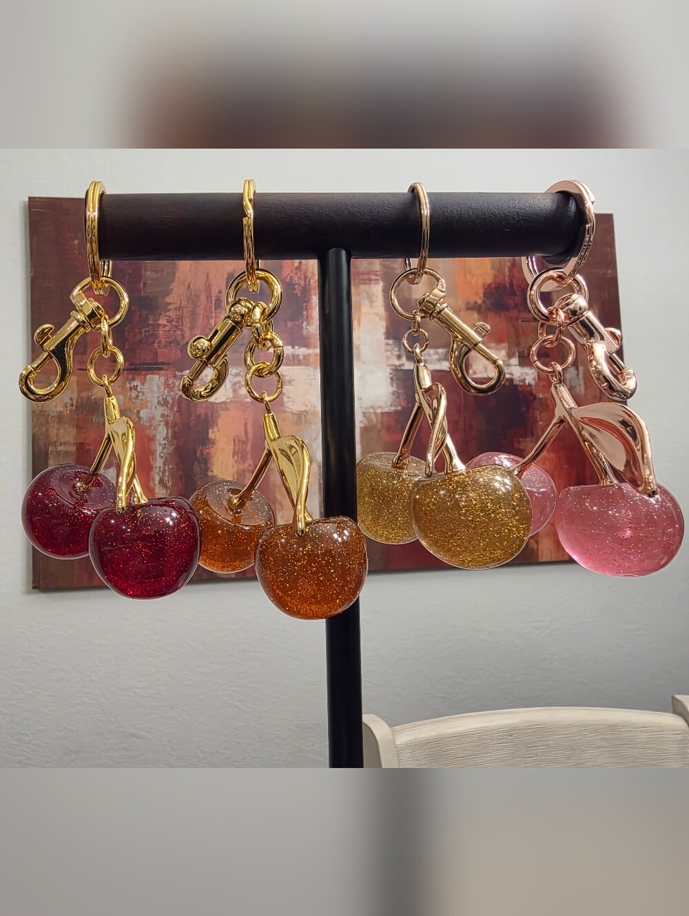 Glitter Cherry Keychain Bag Charm - 3 Colors To Choose From
